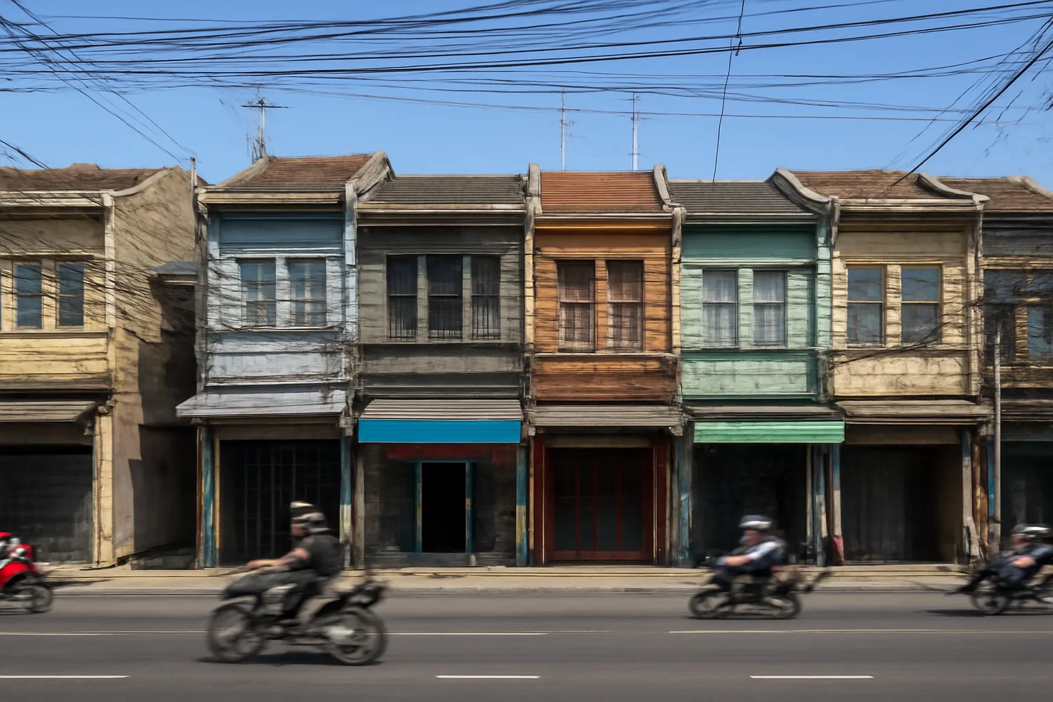 Dãy nhà ống san sát bên đường phố đông đúc